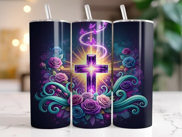 Review of Faith Cross Floral 20oz Tumbler Wrap PNG